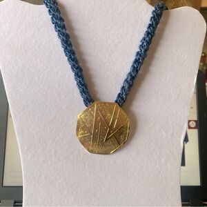 Vintage S G Twisted Roped Yarn Chain Liquid Metal Mixed Blue Necklace
